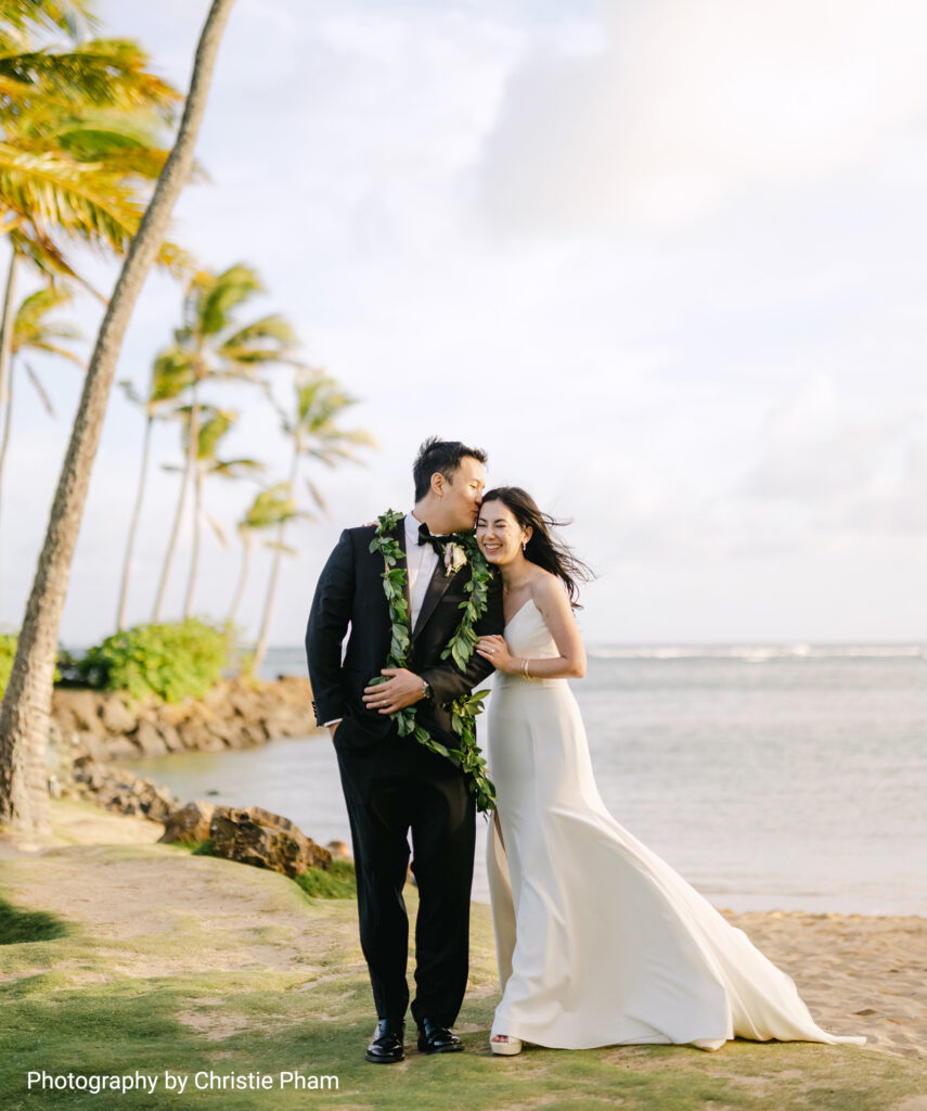 Bride and groom standing